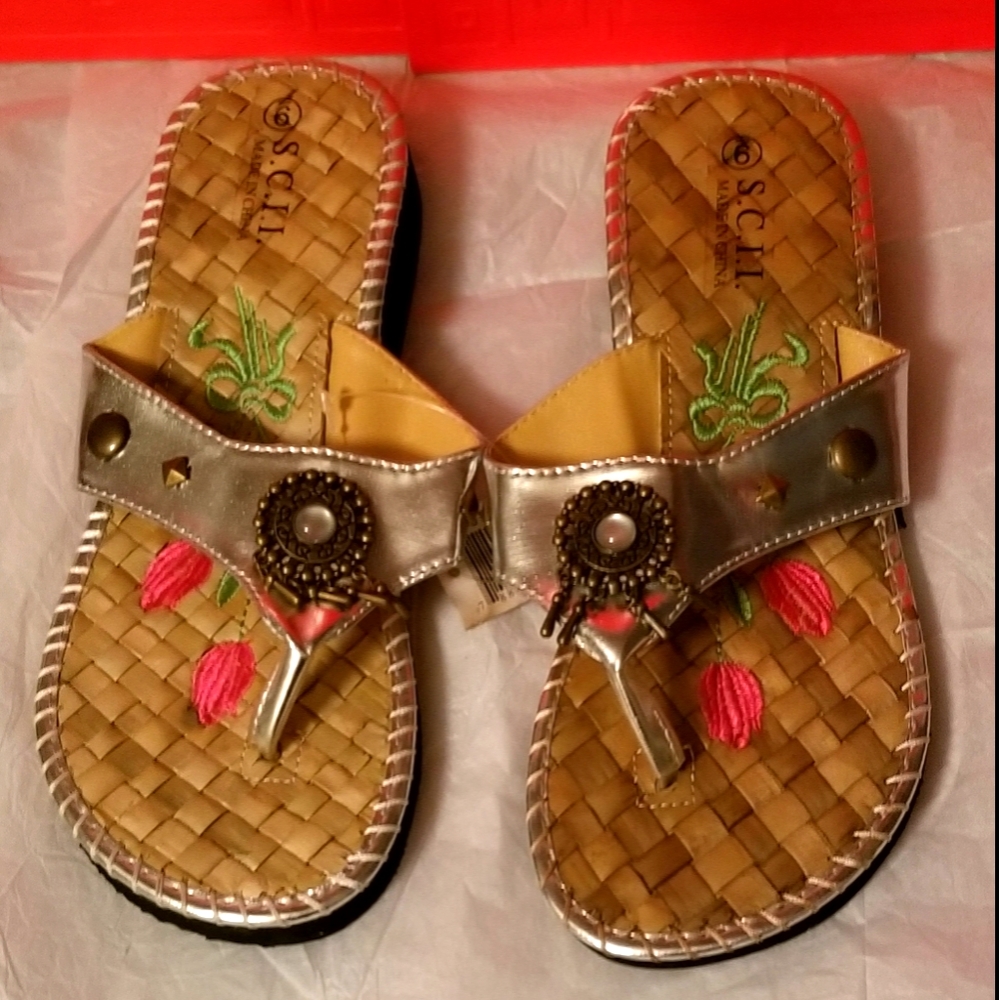 NEW METALLIC AND BAMBOO SANDALS OR SLIPPERS